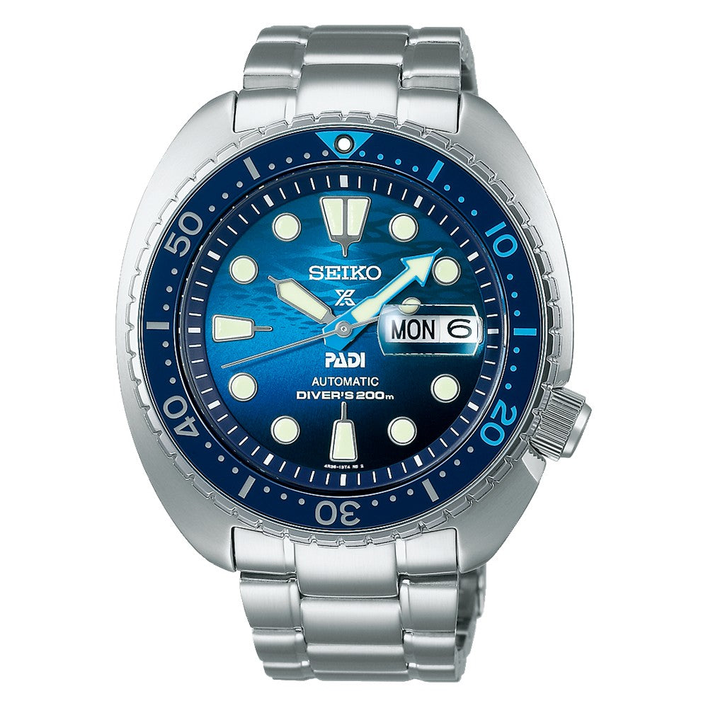 Seiko (ไซโก) นาฬิกาผู้ชาย รุ่น PADI Special Edition The Great Blue SRPK01K ระบบออโตเมติก ขนาดตัวเรือน 45 มม.