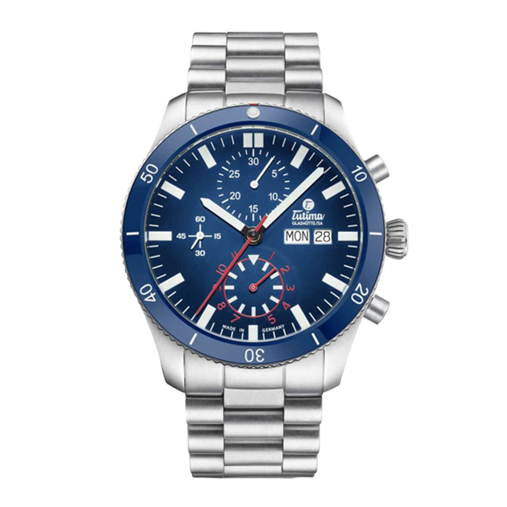 Tutima (ทูทิมา) นาฬิกาข้อมือ Grand Flieger Airport Chronograph ระบบออโตเมติก สายสเตนเลสสตีล ขนาดตัวเรือน 41 มม. (6407-02)