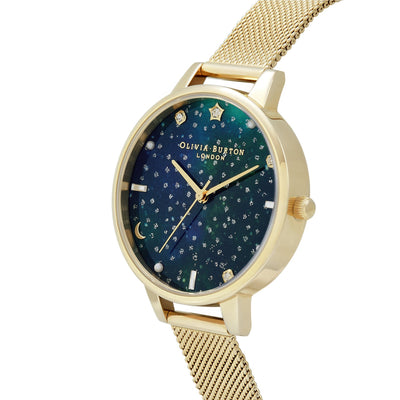 Olivia Burton (โอลิเวีย เบอร์ตัน) นาฬิกาผู้หญิง Celestial ระบบควอตซ์ สายถักสแตนเลสสตีล ขนาดตัวเรือน 34 มม. (OB16GD96)