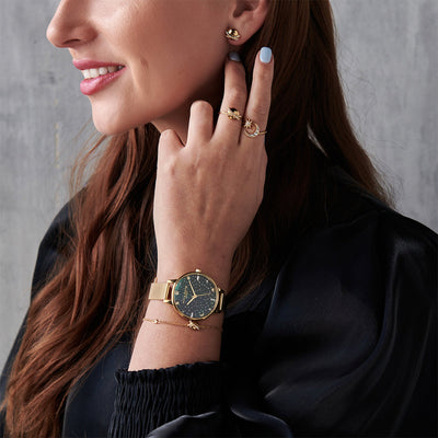 Olivia Burton (โอลิเวีย เบอร์ตัน) นาฬิกาผู้หญิง Celestial ระบบควอตซ์ สายถักสแตนเลสสตีล ขนาดตัวเรือน 34 มม. (OB16GD96)