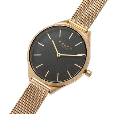 Obaku (โอบากุ) นาฬิกาผู้หญิง Kaffe ระบบควอตซ์ สายถักสเตนเลสสตีล ขนาดตัวเรือน 34 มม. (V257LHVNMV)