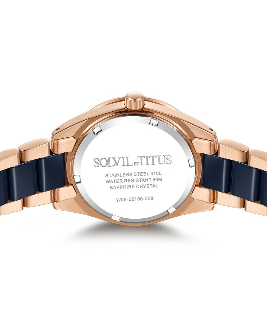 Solvil et Titus (โซวิล เอ ติตัส) นาฬิกาผู้หญิง Perse มัลติฟังก์ชัน ระบบควอตซ์ สายสแตนเลสสตีลและเซรามิก (W06-02108-009)
