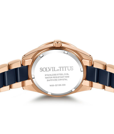Solvil et Titus (โซวิล เอ ติตัส) นาฬิกาผู้หญิง Perse มัลติฟังก์ชัน ระบบควอตซ์ สายสแตนเลสสตีลและเซรามิก (W06-02108-009)