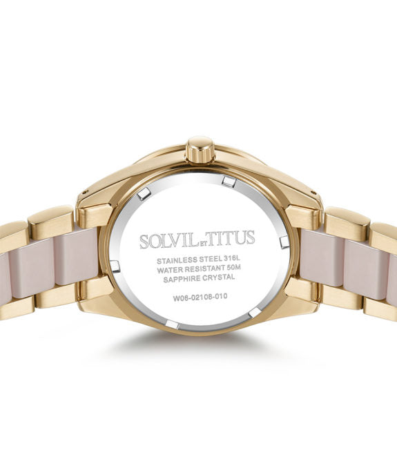 Solvil et Titus (โซวิล เอ ติตัส) นาฬิกาผู้หญิง Perse มัลติฟังก์ชัน ระบบควอตซ์ สายสแตนเลสสตีลและเซรามิก (W06-02108-010)