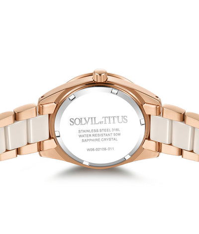 Solvil et Titus (โซวิล เอ ติตัส) นาฬิกาผู้หญิง Perse มัลติฟังก์ชัน ระบบควอตซ์ สายสแตนเลสสตีลและเซรามิก (W06-02108-011)