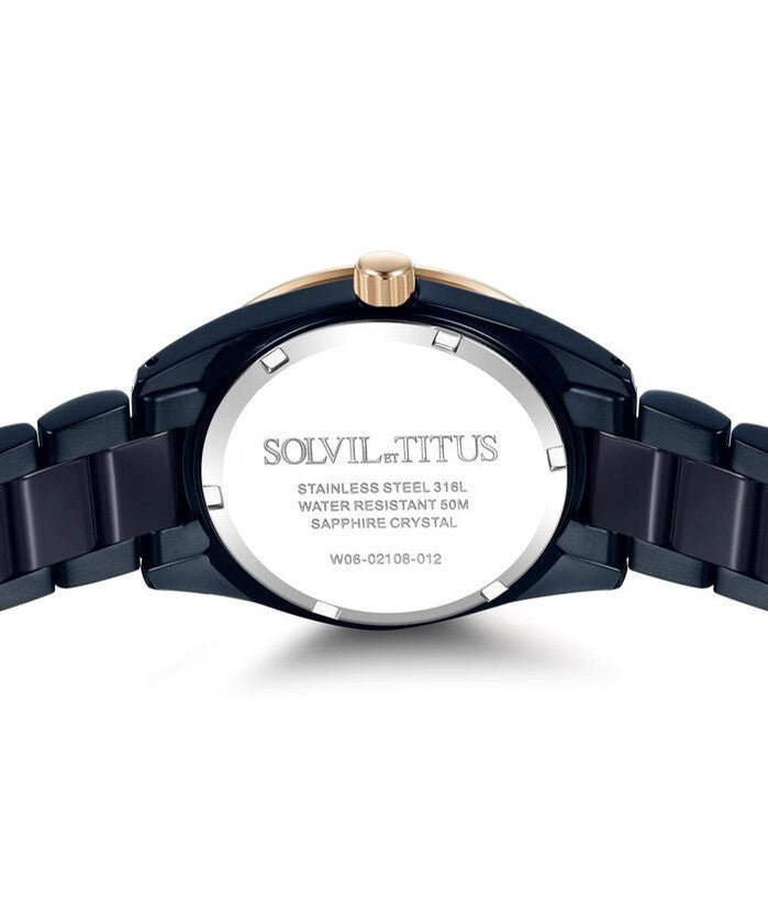 Solvil et Titus (โซวิล เอ ติตัส) นาฬิกาผู้หญิง Perse มัลติฟังก์ชัน ระบบควอตซ์ สายสแตนเลสสตีลและเซรามิก (W06-02108-012)