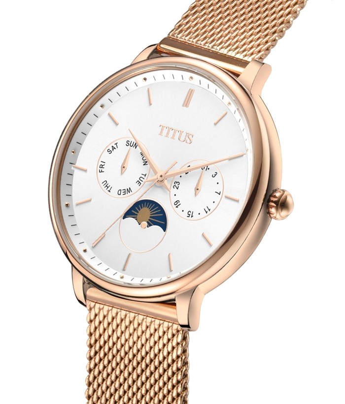 Solvil et Titus (โซวิล เอ ติตัส) [Online Exclusive] นาฬิกาผู้หญิง Fashionista มัลติฟังก์ชัน ระบบควอตซ์ สายถักสแตนเลสสตีล (W06-03071-007)
