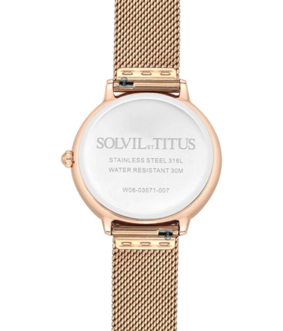 Solvil et Titus (โซวิล เอ ติตัส) [Online Exclusive] นาฬิกาผู้หญิง Fashionista มัลติฟังก์ชัน ระบบควอตซ์ สายถักสแตนเลสสตีล (W06-03071-007)