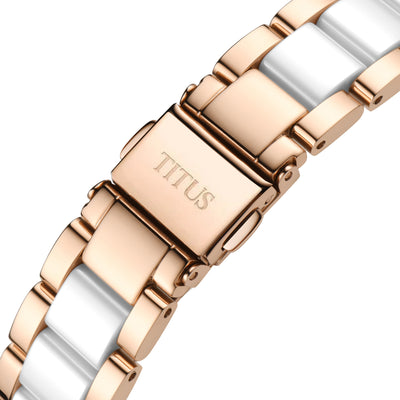 Solvil et Titus (โซวิล เอ ติตัส) นาฬิกาผู้หญิง Chandelier 3 เข็ม วันที่ ระบบควอตซ์ สายสแตนเสลสตีลและเซรามิก ขนาดตัวเรือน 32.5 มม. (W06-03191-002)