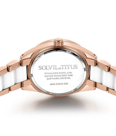 Solvil et Titus (โซวิล เอ ติตัส) นาฬิกาผู้หญิง Perse มัลติฟังก์ชัน ระบบควอตซ์ สายสแตนเลสสตีลและเซรามิก (W06-03203-002)