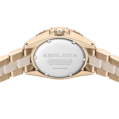 Solvil et Titus (โซวิล เอ ติตัส) นาฬิกาผู้หญิง Perse มัลติฟังก์ชัน ระบบควอตซ์ สายสแตนเลสสตีลและเซรามิก (W06-03248-006)