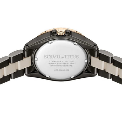 Solvil et Titus (โซวิล เอ ติตัส) นาฬิกาผู้หญิง Perse มัลติฟังก์ชัน ระบบควอตซ์ สายสแตนเลสสตีลและเซรามิก ขนาดตัวเรือน 36 มม. (W06-03248-009)