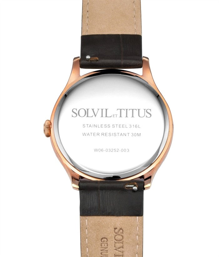 Solvil et Titus (โซวิล เอ ติตัส) นาฬิกาผู้ชาย Classicist 3 เข็ม วันที่ ระบบควอตซ์ สายหนัง (W06-03252-003)
