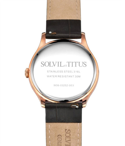 Solvil et Titus (โซวิล เอ ติตัส) นาฬิกาผู้ชาย Classicist 3 เข็ม วันที่ ระบบควอตซ์ สายหนัง (W06-03252-003)