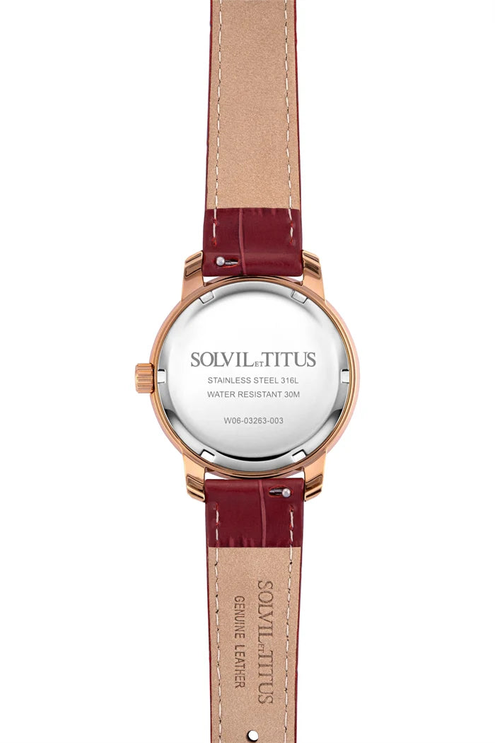 Solvil et Titus (โซวิล เอ ติตัส) นาฬิกาผู้หญิง Devot มัลติฟังก์ชัน ระบบควอตซ์ สายหนัง ขนาดตัวเรือน 34.5 มม. (W06-03263-003)