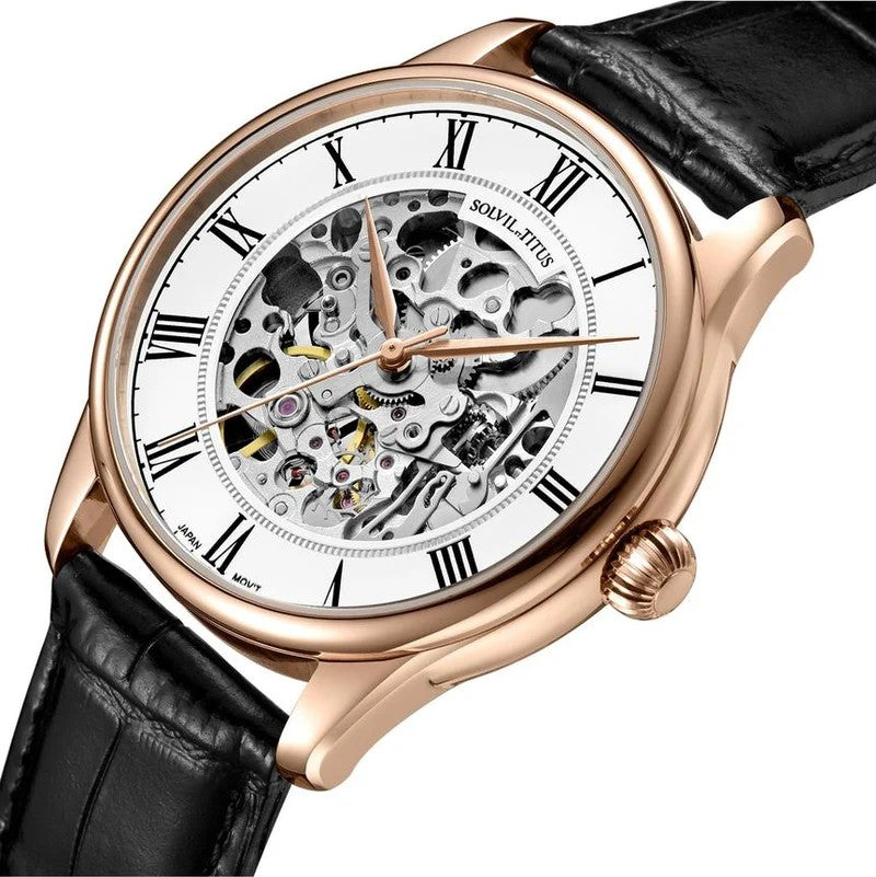 Solvil et Titus (โซวิล เอ ติตัส) นาฬิกาผู้ชาย Classic Skeleton ระบบออโตเมติก สายหนัง ขนาดตัวเรือน 40 มม. (W06-03309-002)