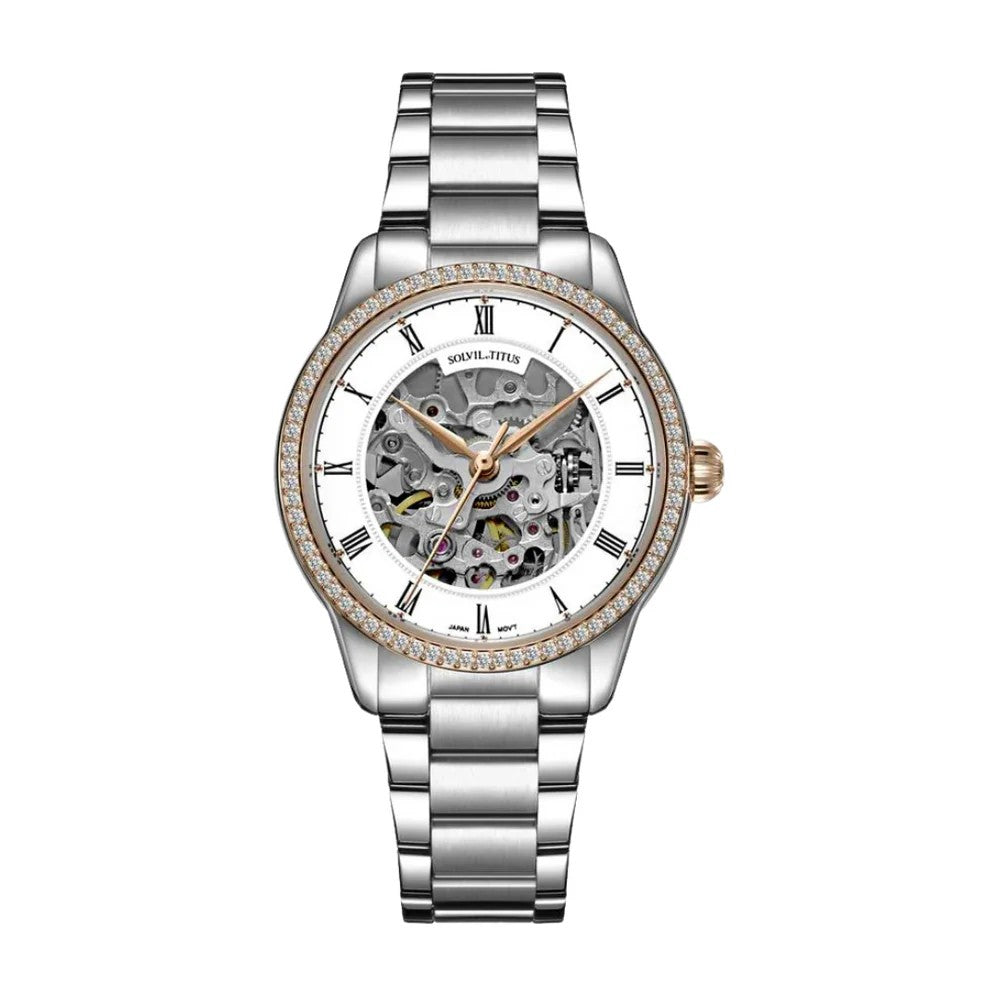 Solvil et Titus (โซวิล เอ ติตัส) นาฬิกาผู้หญิง Classic Skeleton ระบบออโตเมติก สายสเตนเลสสตีล ขนาดตัวเรือน 34 มม. (W06-03311-003)
