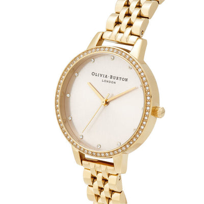 Olivia Burton (โอลิเวีย เบอร์ตัน) นาฬิกาผู้หญิง Classic Sparkle Bezel ระบบควอตซ์ สายสแตนเลสสตีล ขนาดตัวเรือน 34 มม. (OB16DE15)