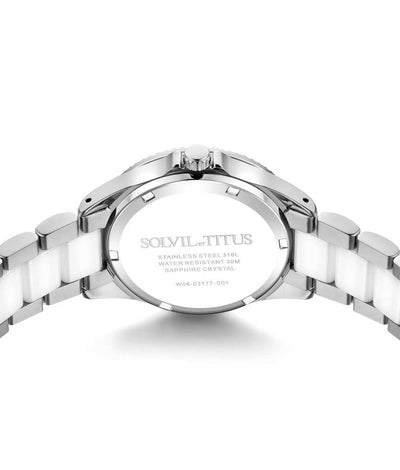 Solvil et Titus (โซวิล เอ ติตัส) นาฬิกาผู้หญิง Fashionista มัลติฟังก์ชัน ระบบควอตซ์ สายสแตนเลสสตีลและเซรามิก (W06-03177-001)